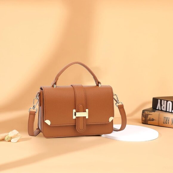 Women's B-brown Leather Satchel Small Classy Crossbody Bag Purse Fashion Handbag - Picture 7 of 7